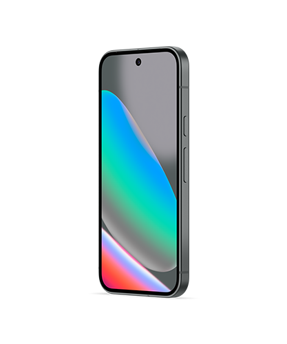 The Google Pixel 10 viewed from the front at an angle.