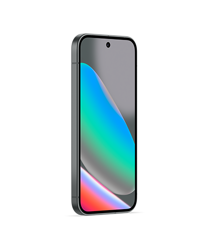 The Google Pixel 10 viewed from the front at an angle.