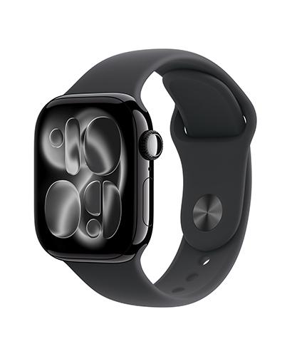 The Apple Watch Series 11 viewed from the front at an angle.