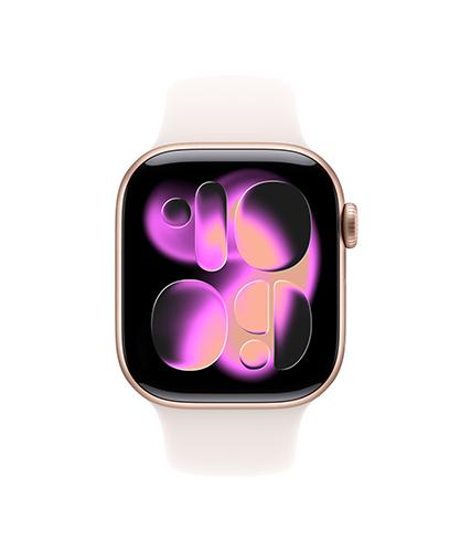 The Apple Watch Series 11 viewed from the front.