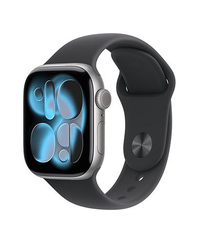 The Apple Watch Series 11 viewed from the front at an angle.