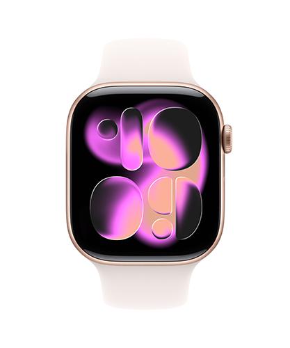 The Apple Watch Series 11 viewed from the front.