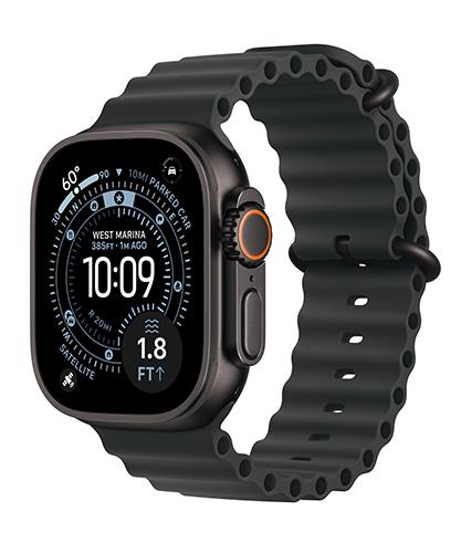 The Apple Watch Ultra 3 viewed from the front at an angle.