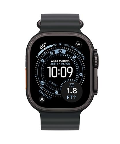 The Apple Watch Ultra 3 viewed from the front.