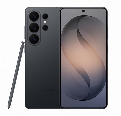 The Galaxy S26 Ultra viewed side by side with the pen.